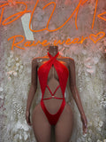 Festival Bodysuit Red Rave Outfit Women - Exotic Dancewear Clubwear Bottle Girl