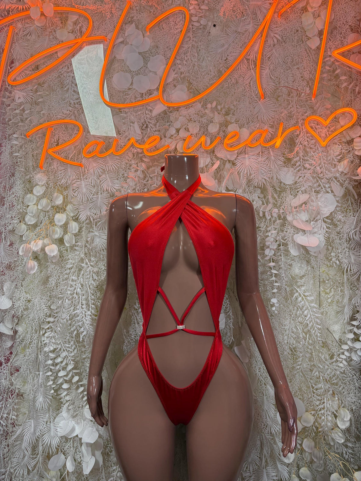 Festival Bodysuit Red Rave Outfit Women - Exotic Dancewear Clubwear Bottle Girl