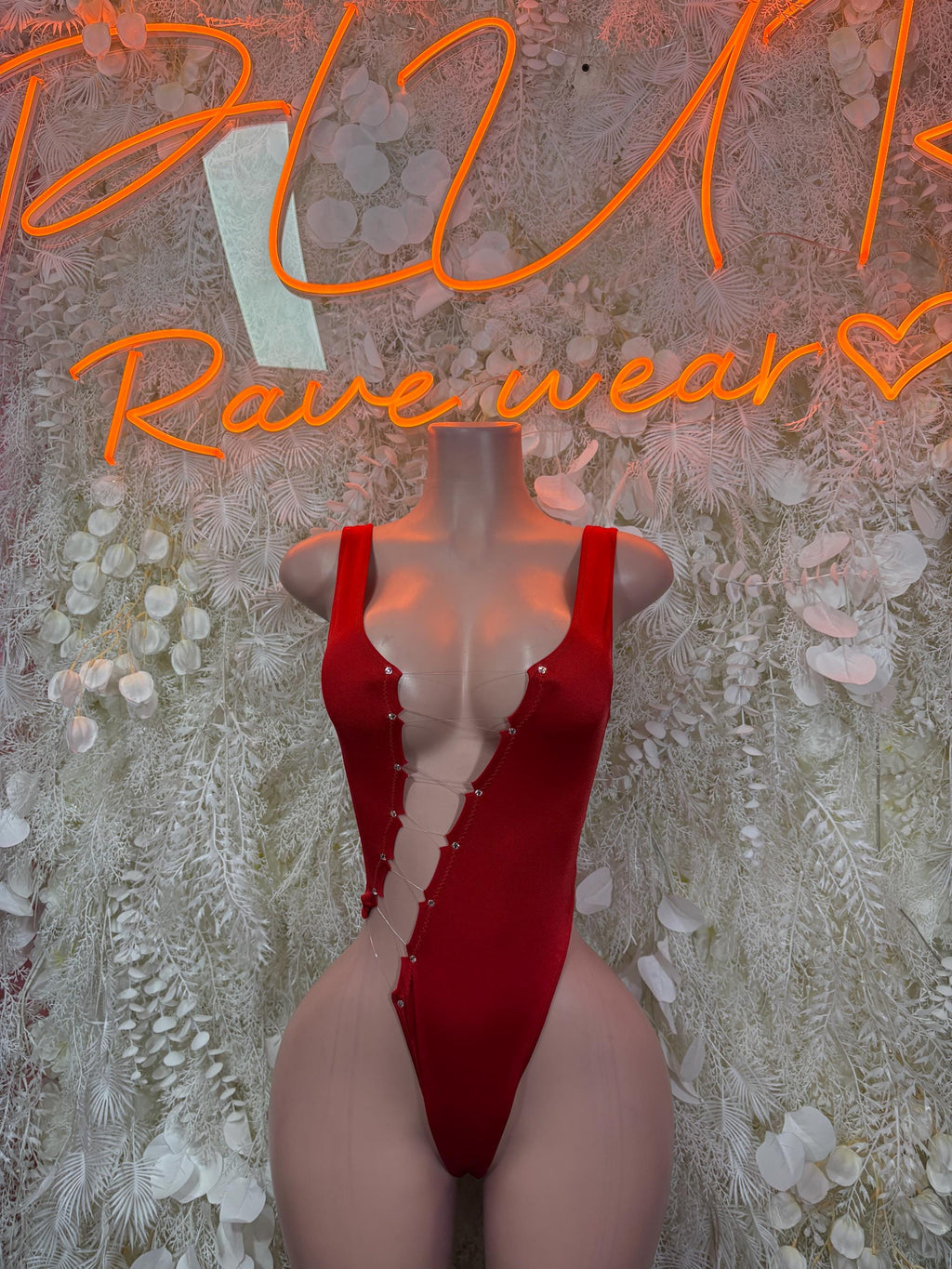 Festival Bodysuit Red Rave Outfit Women - Exotic Dancewear Clubwear Bottle Girl
