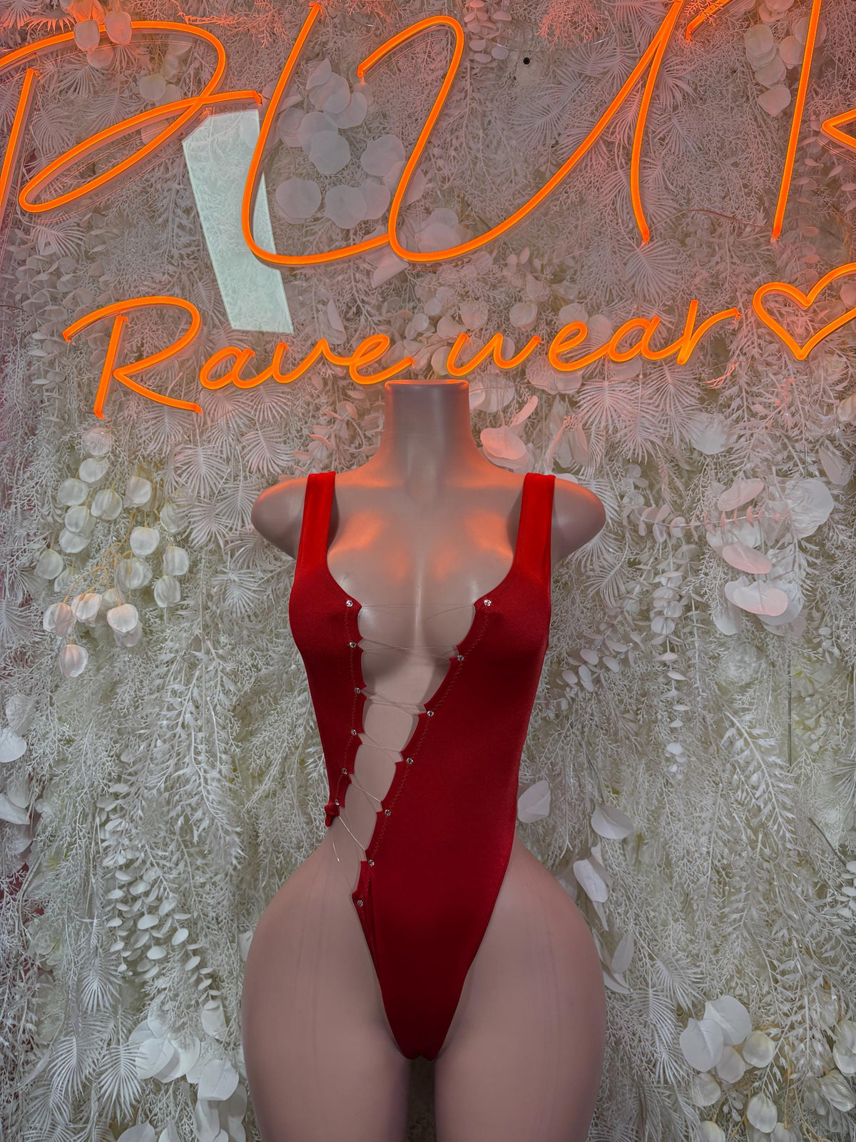 Festival Bodysuit Red Rave Outfit Women - Exotic Dancewear Clubwear Bottle Girl