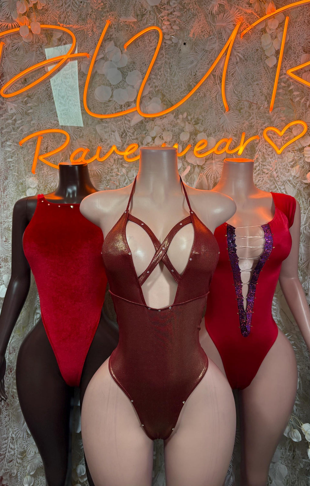 Festival Bodysuit Red Rave Outfit Women - Exotic Dancewear Clubwear Bottle Girl - image 3