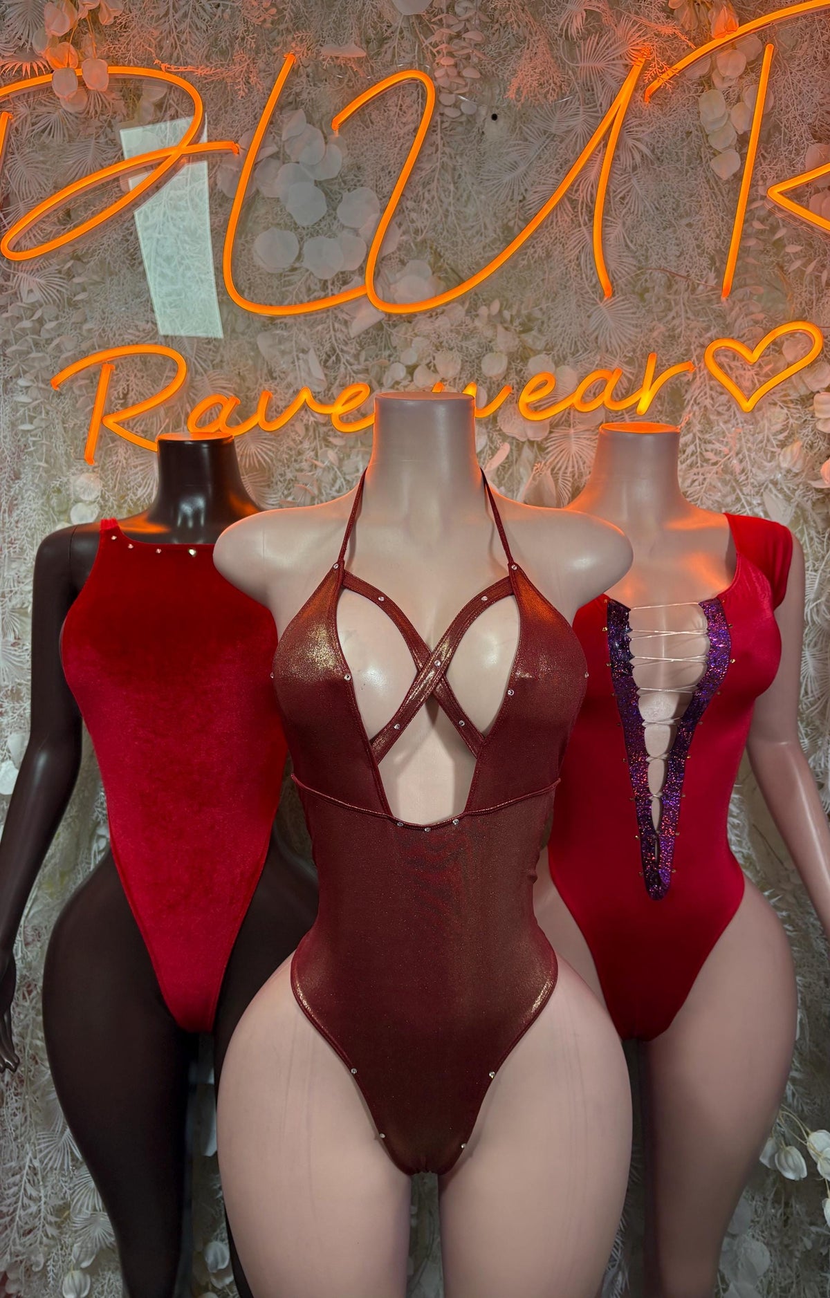 Festival Bodysuit Red Rave Outfit Women - Exotic Dancewear Clubwear Bottle Girl - image 3