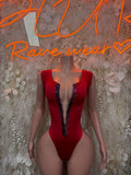 Festival Bodysuit Red Rave Outfit Women - Exotic Dancewear Clubwear Bottle Girl