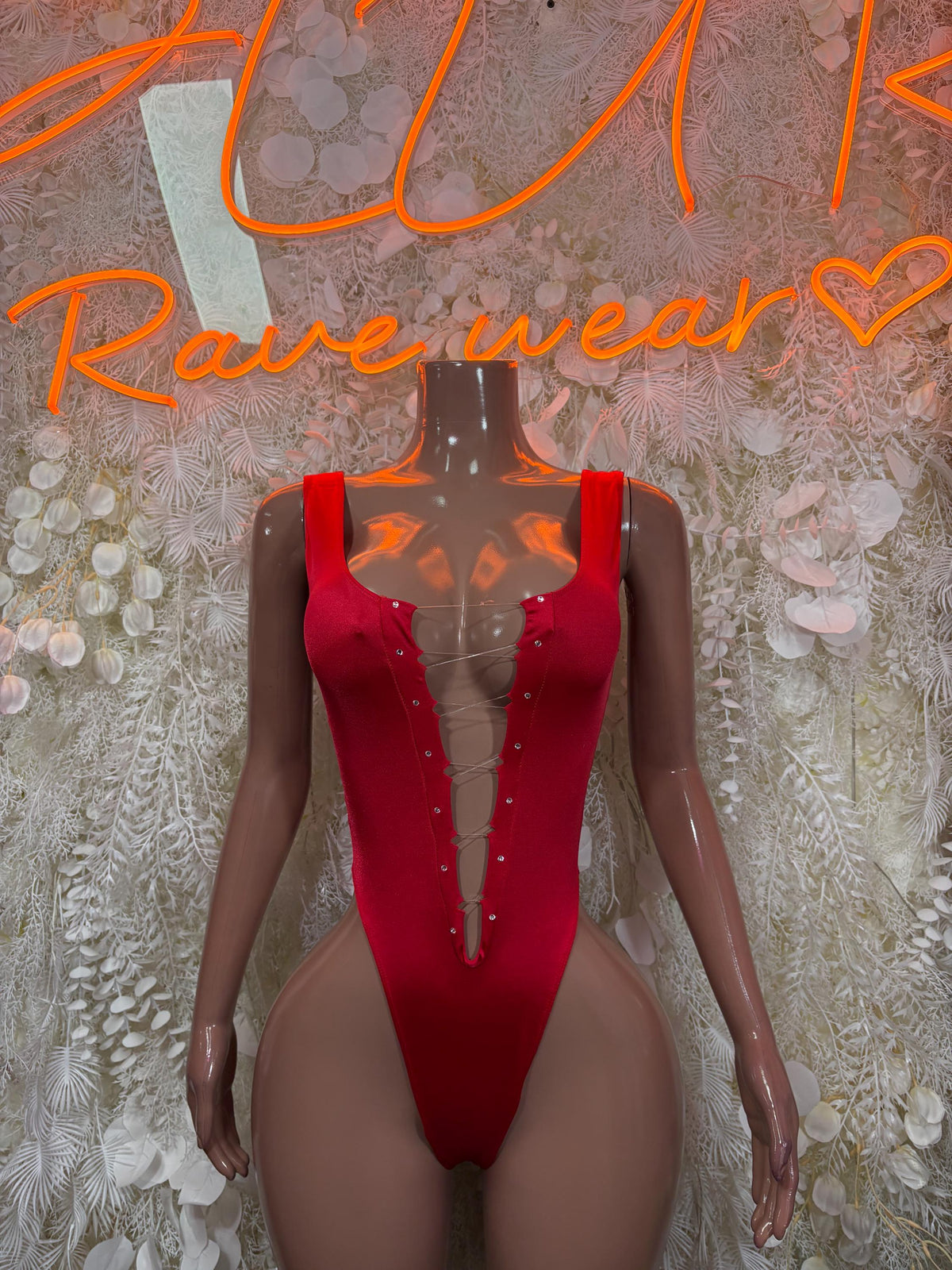 Exotic Dancewear Red Bodysuit Festival Outfit - Ravewear Clubwear Bottle Girl