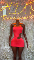 Pink strapless mini dress with side cutout and ruching