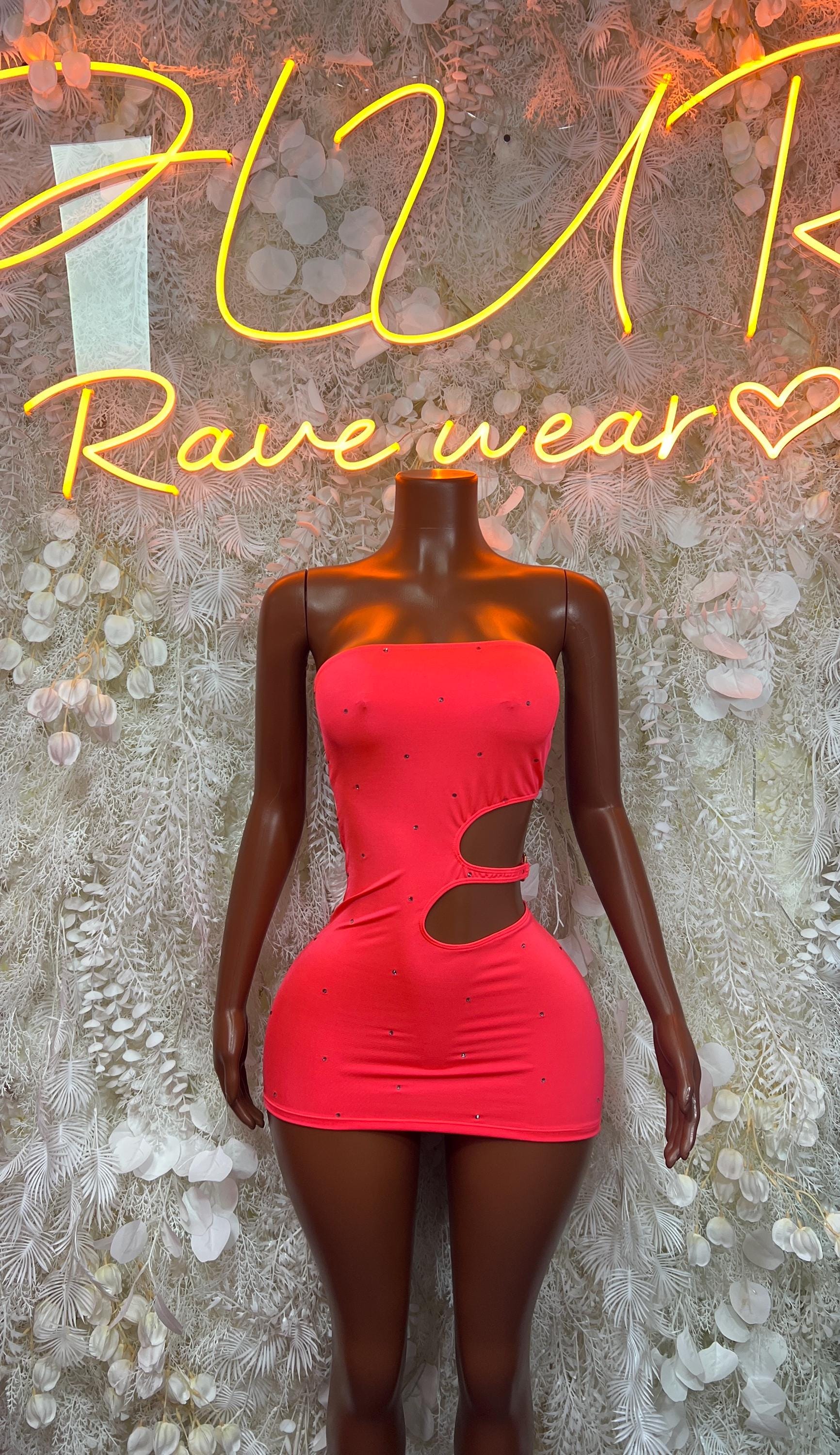 Pink strapless mini dress with side cutout and ruching