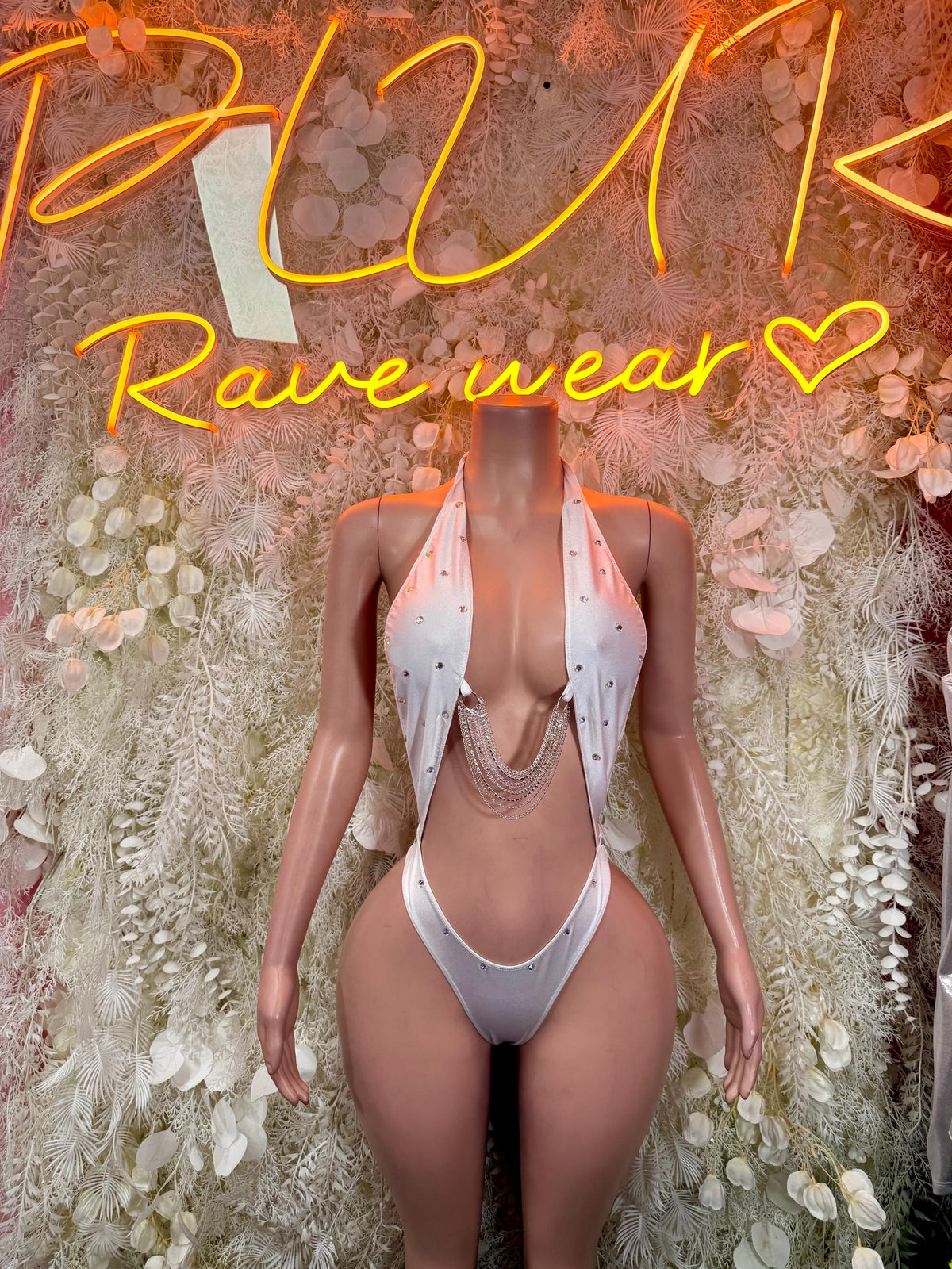 White Bartender Bodysuit Women - Bottle Service Outfit, Rave Festival Clubwear, Sexy One Piece Dancewear