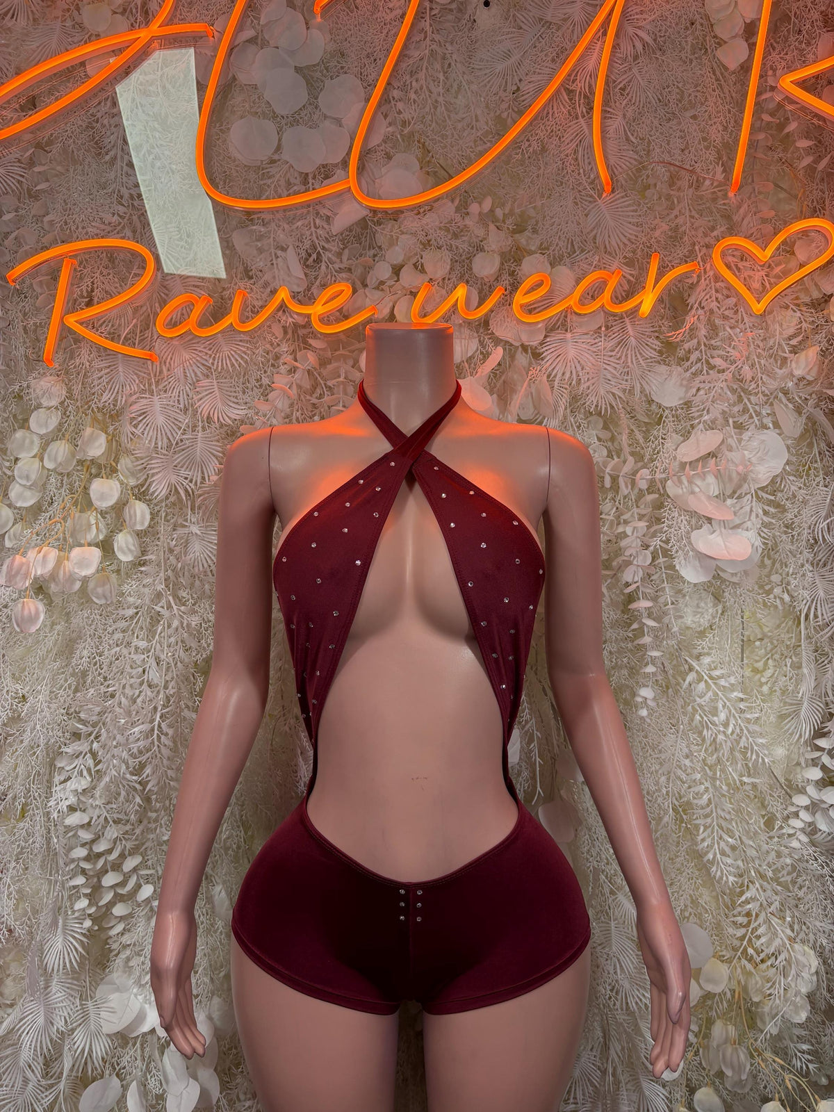 Burgundy Festival Bodysuit Women - Rave Outfit Exotic Dancewear Clubwear Bottle Girl Bodysuit