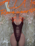 Burgundy Festival Bodysuit Women - Rave Outfit Exotic Dancewear Clubwear Bottle Girl Bodysuit