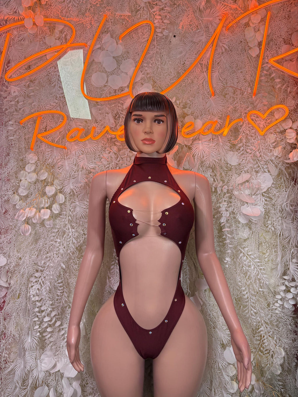 Burgundy Festival Bodysuit Women - Rave Outfit Exotic Dancewear Clubwear Bottle Girl Bodysuit