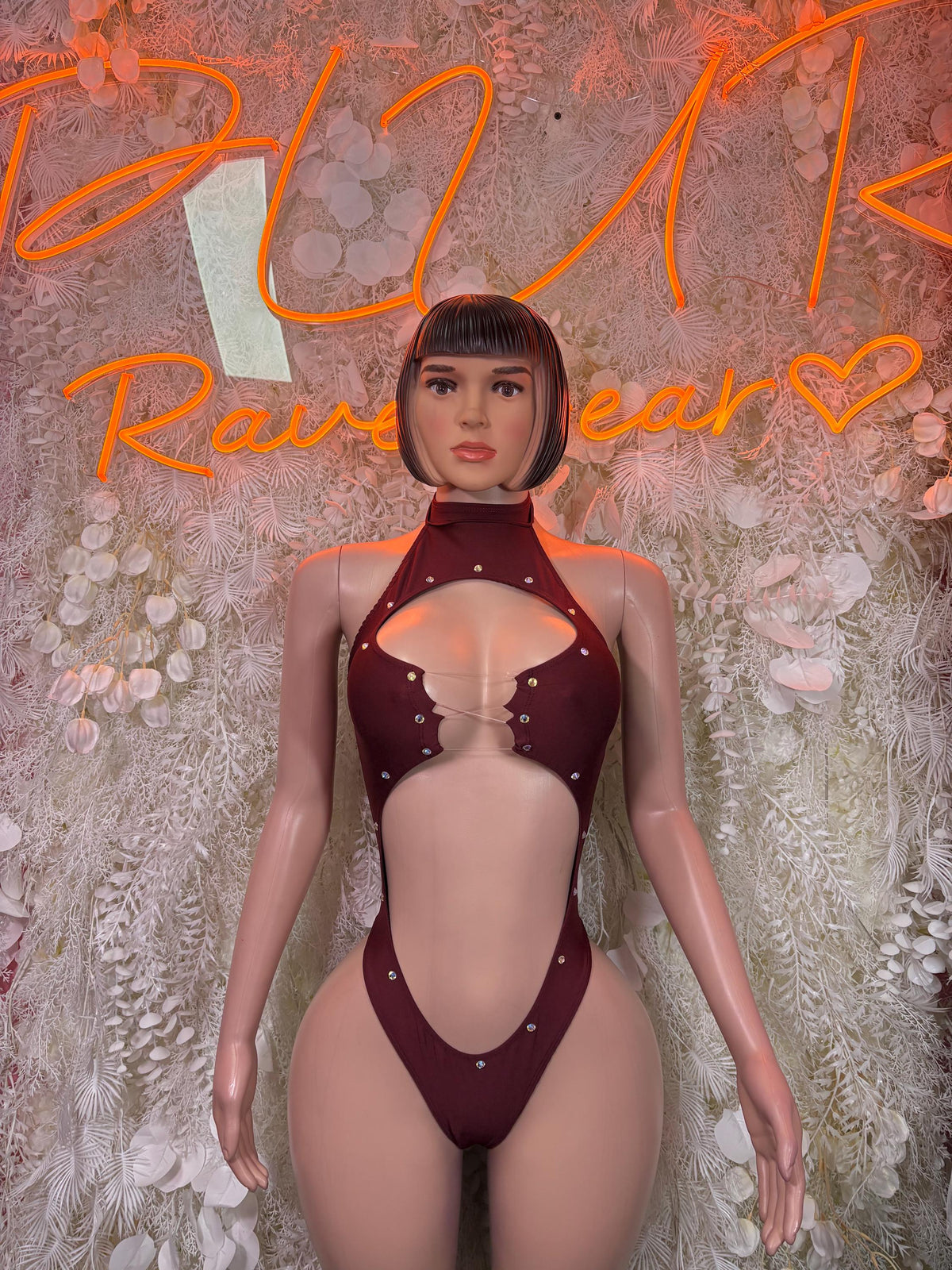 Burgundy Festival Bodysuit Women - Rave Outfit Exotic Dancewear Clubwear Bottle Girl Bodysuit