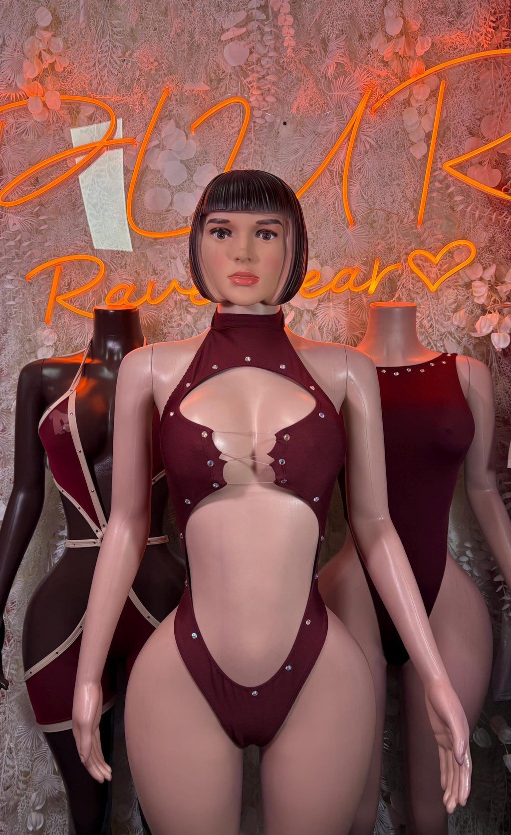 Burgundy Festival Bodysuit Women - Rave Outfit Exotic Dancewear Clubwear Bottle Girl Bodysuit - image 3