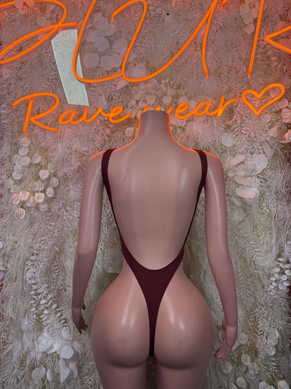 Burgundy Festival Bodysuit Women - Rave Outfit Exotic Dancewear Clubwear Bottle Girl Bodysuit - image 2