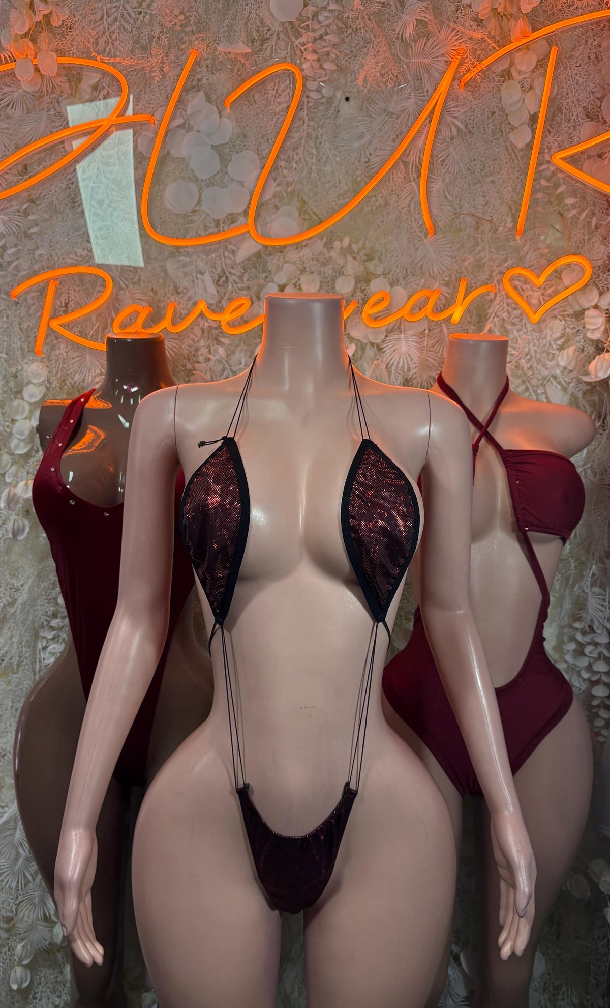 Burgundy Festival Bodysuit Women - Rave Outfit Exotic Dancewear Clubwear Bottle Girl Bodysuit - image 3
