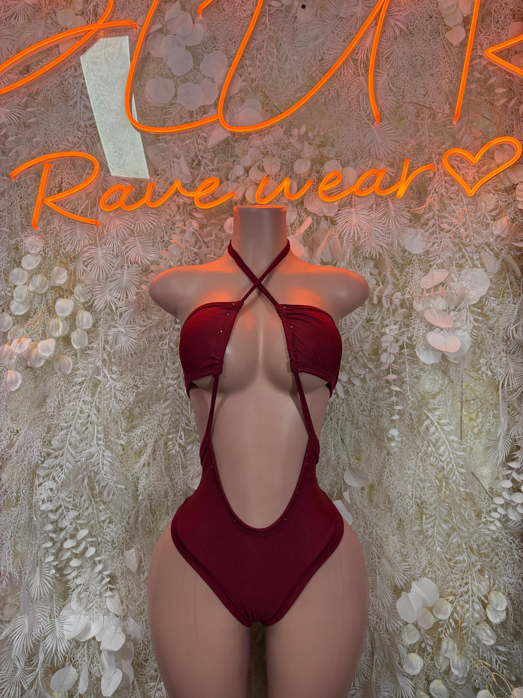 Burgundy Festival Bodysuit Women - Rave Outfit Exotic Dancewear Clubwear Bottle Girl Bodysuit