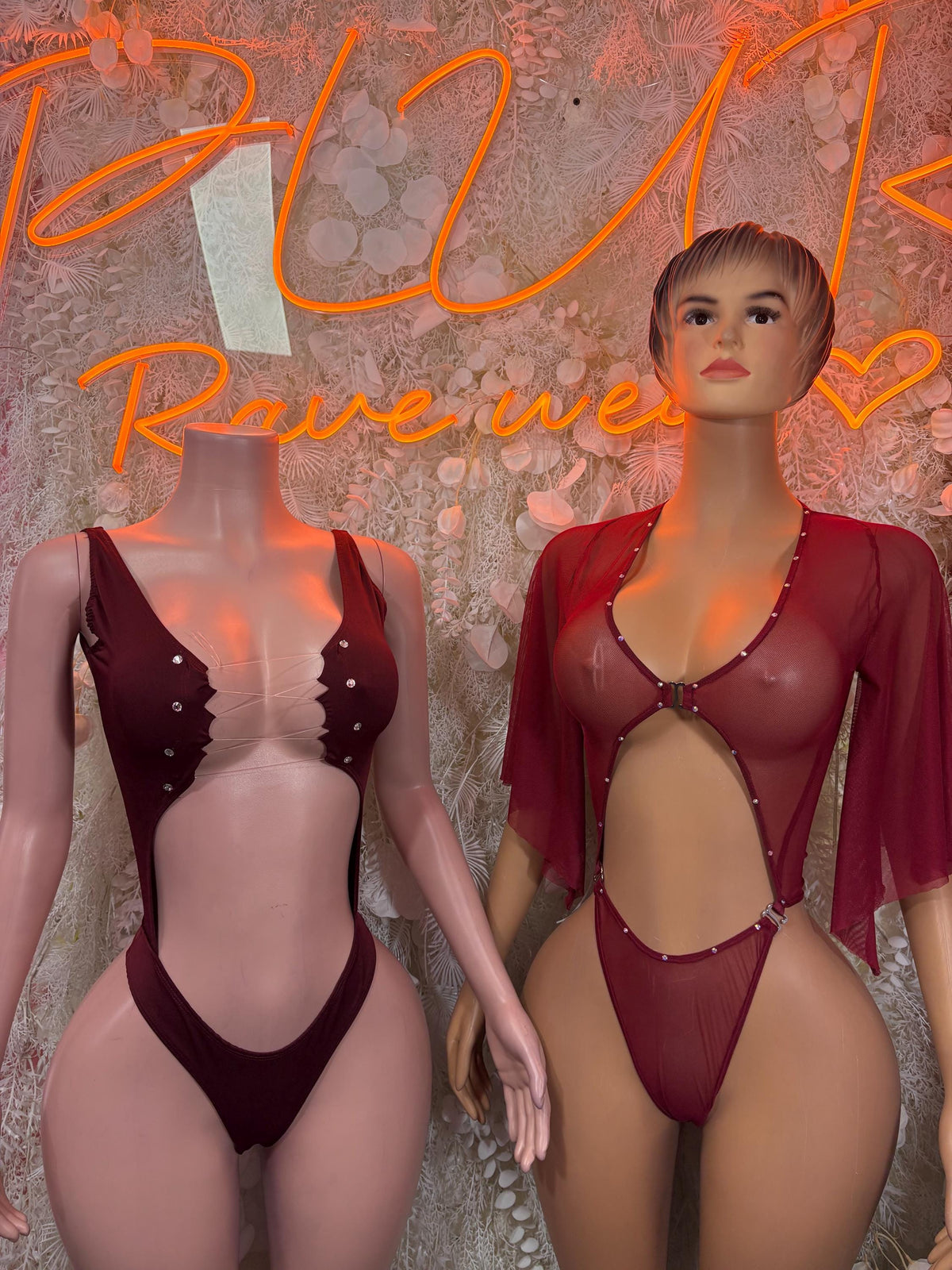 Burgundy Festival Bodysuit Women - Rave Outfit Exotic Dancewear Clubwear Bottle Girl Bodysuit - image 3