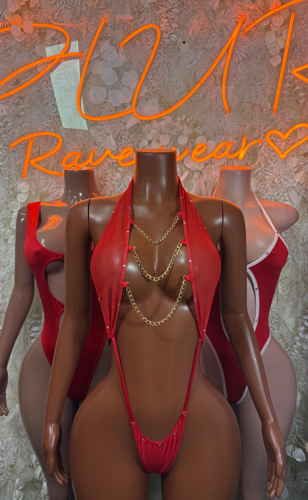 Red Bodysuit Rave Festival Outfit Women - Exotic Dancewear Stripper Clubwear Bottle Girl Ravewear - image 3