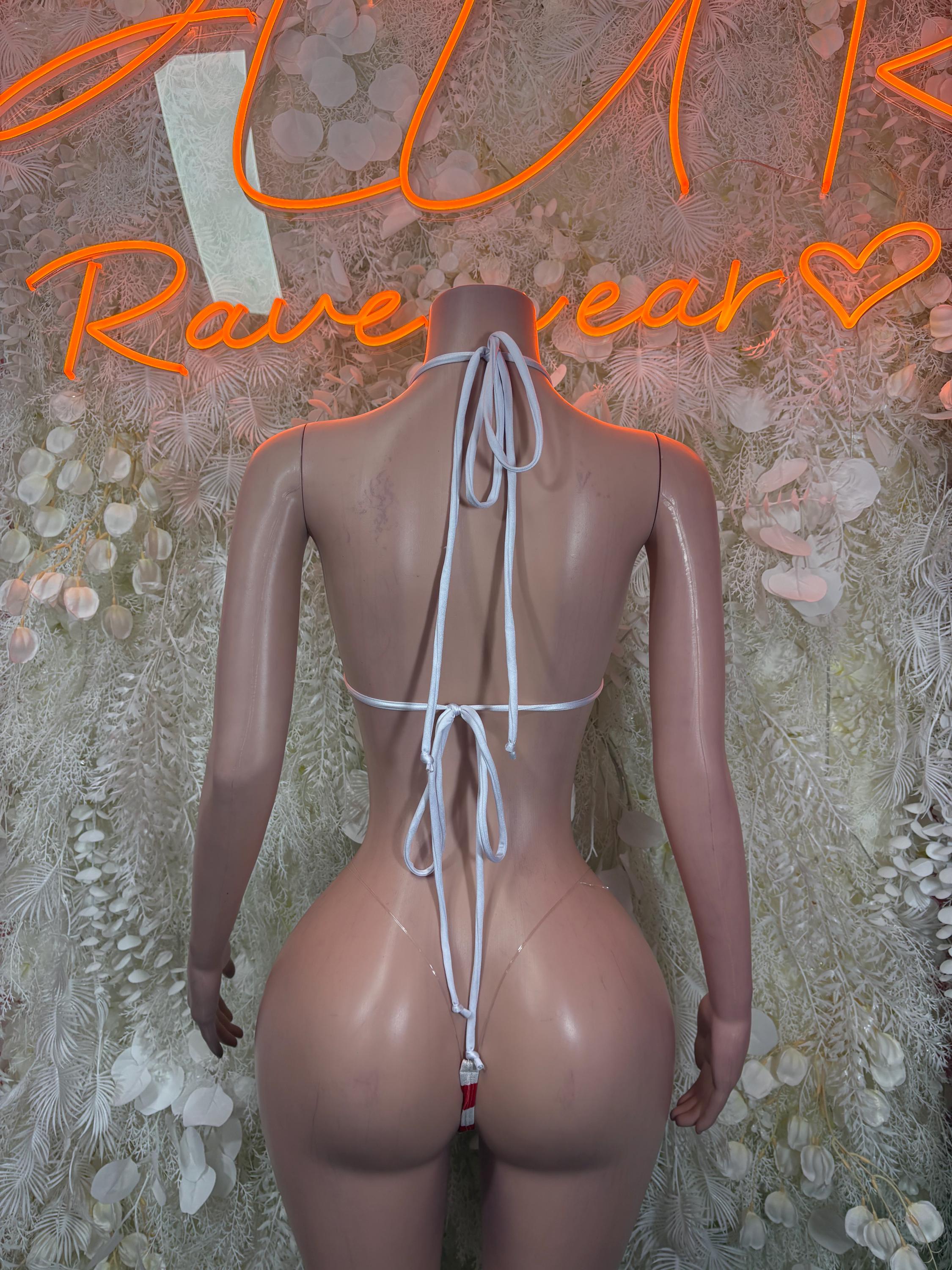 String-tie bikini swimsuit with backless halter and lace-up back