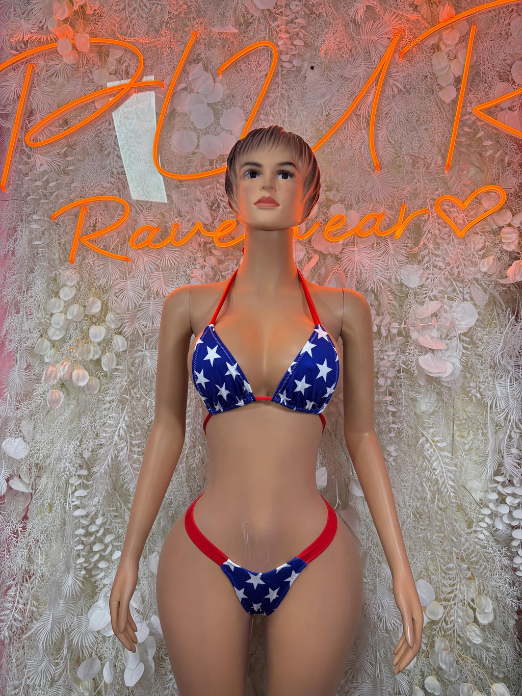 American flag triangle bikini set with underwire top and matching high-leg bottoms