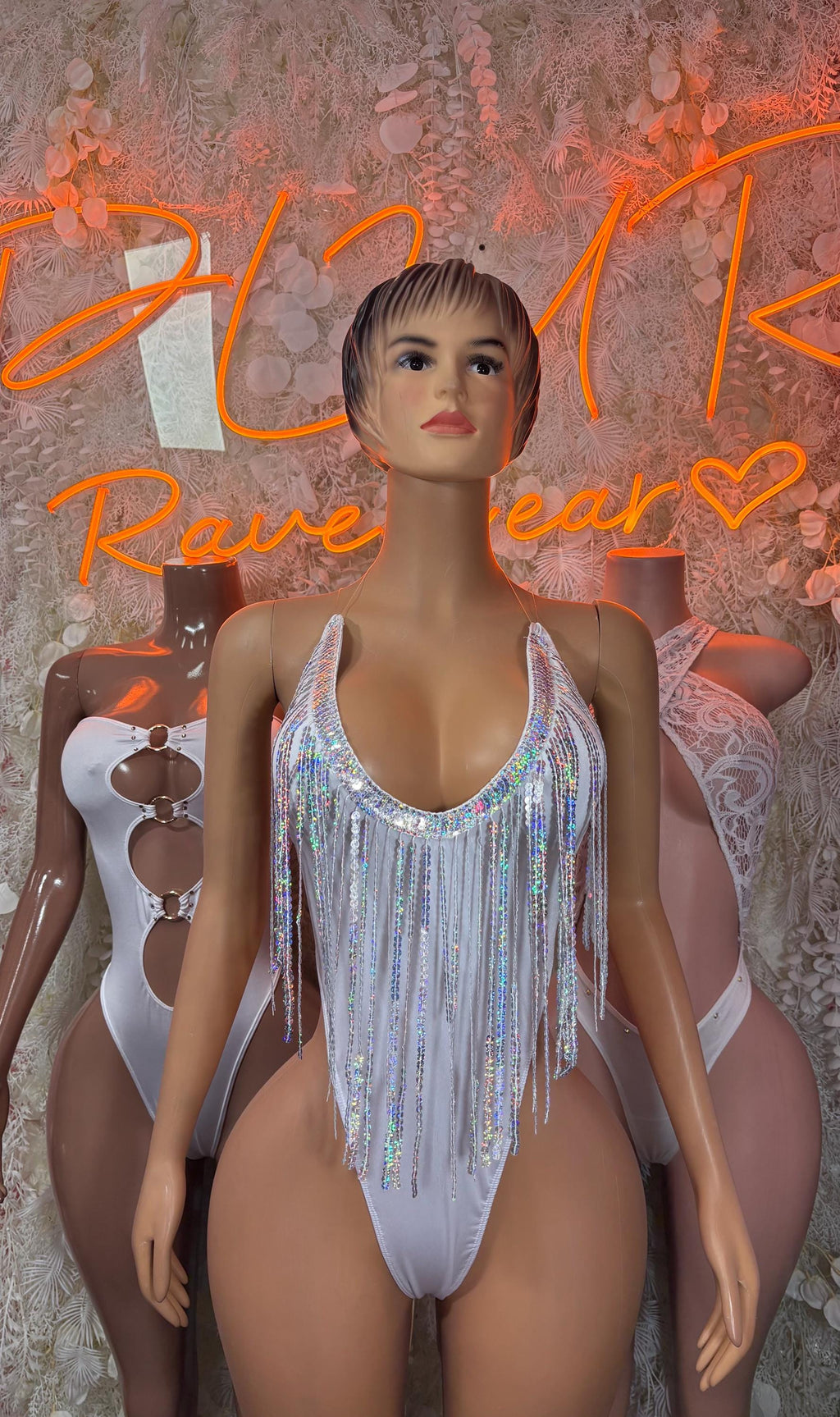 White Rave Bodysuit Women - Bottle Service Outfit Festival Clubwear Sexy One Piece Dancewear - image 2