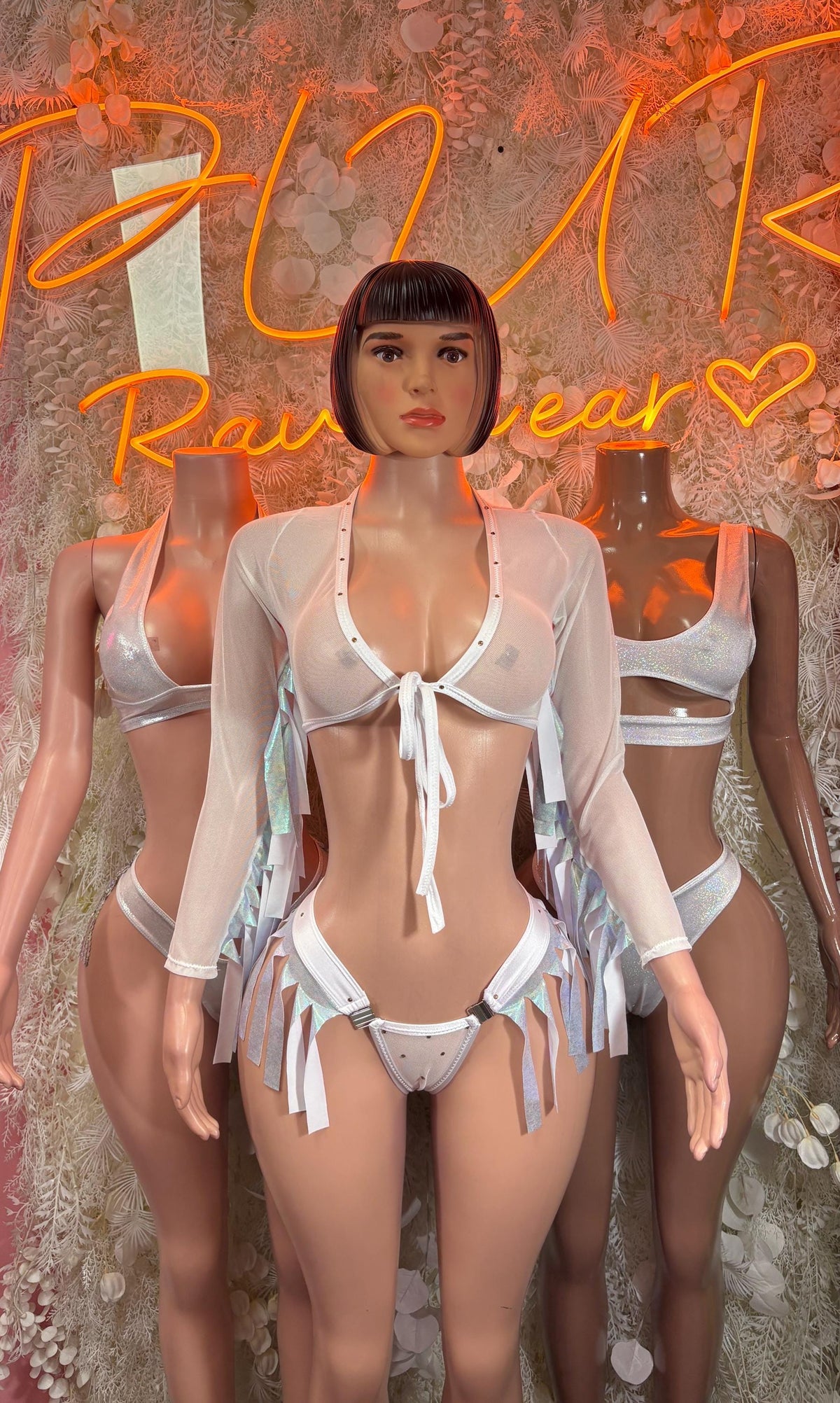 Ravewear White Metallic Two Piece Bikini Set Dancewear Rave Wear Festival Outfit Bottlegirl Bartenders - image 3