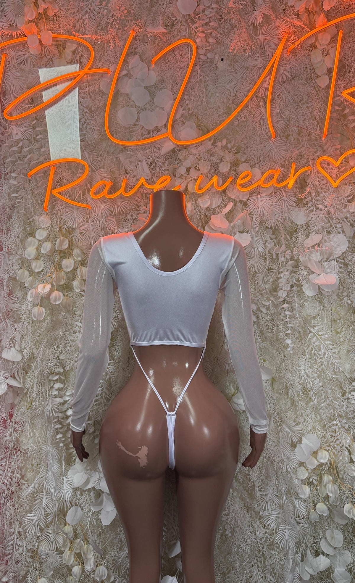 Exotic Dancewear White Metallic Slingshot Bikini Dancewear Rave Wear Festival Outfit - image 2