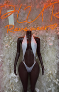 Exotic Dancewear White Metallic Slingshot Bikini Dancewear Rave Wear Festival Outfit