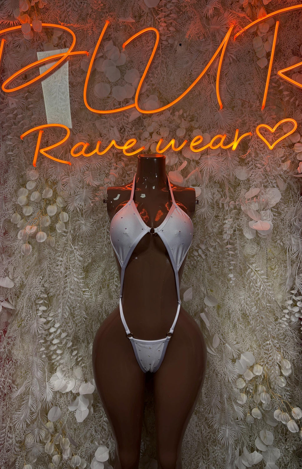Exotic Dancewear White Metallic Slingshot Bikini Dancewear Rave Wear Festival Outfit