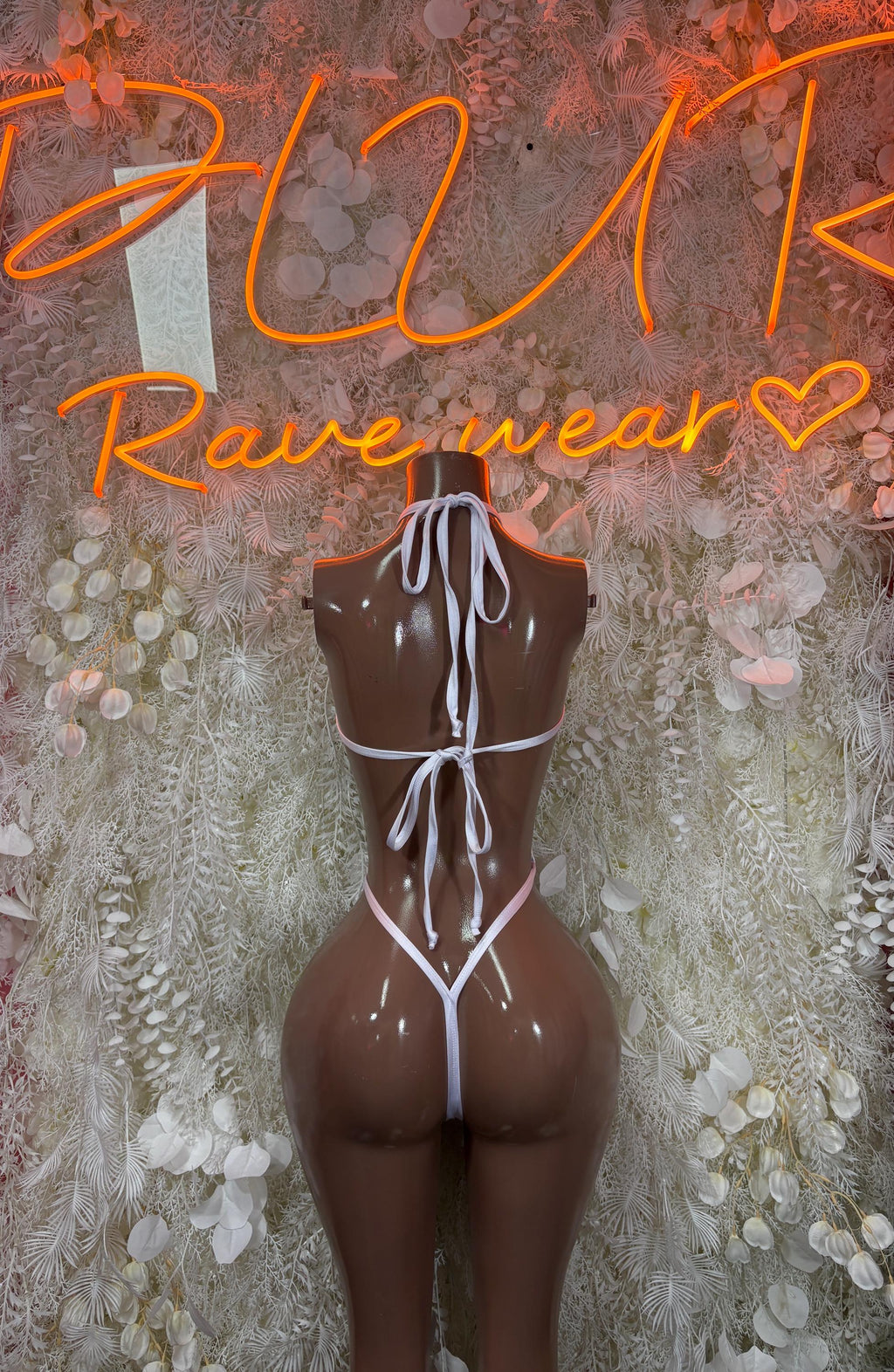 Exotic Dancewear White Metallic Slingshot Bikini Dancewear Rave Wear Festival Outfit - image 2