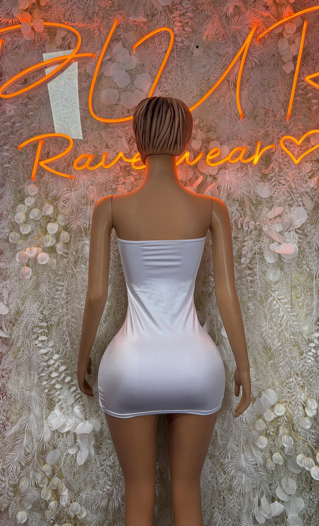 White ruched one-piece dance bodysuit with open back