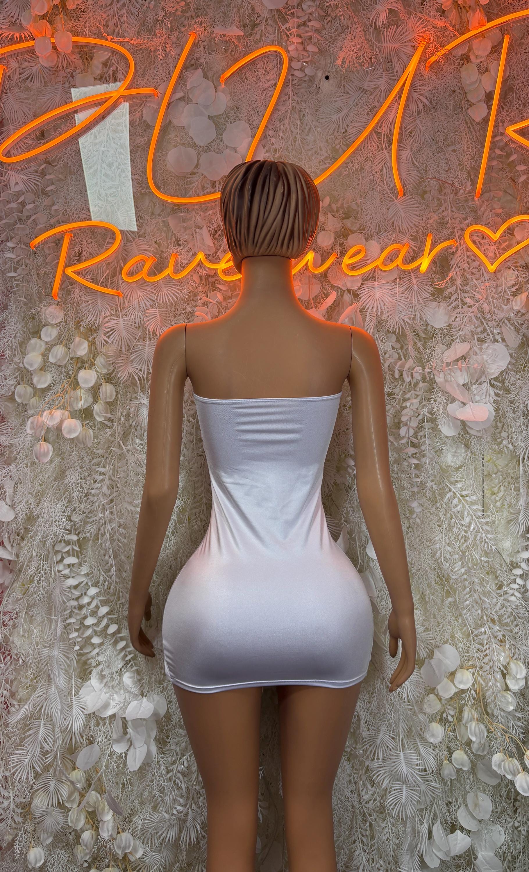 White ruched one-piece dance bodysuit with open back