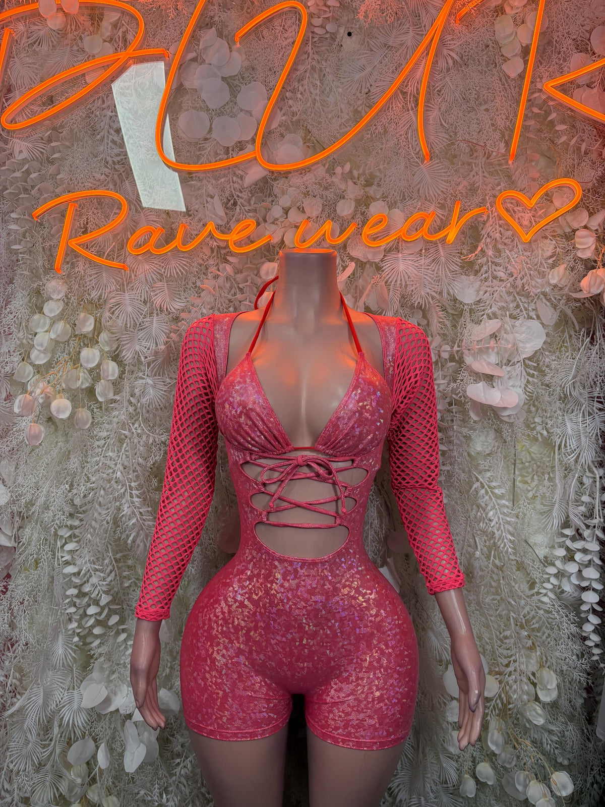Bottlegirl Bodysuit Pink Crushed Metallic Bodysuit - Exotic Dancewear, Rave Outfit
