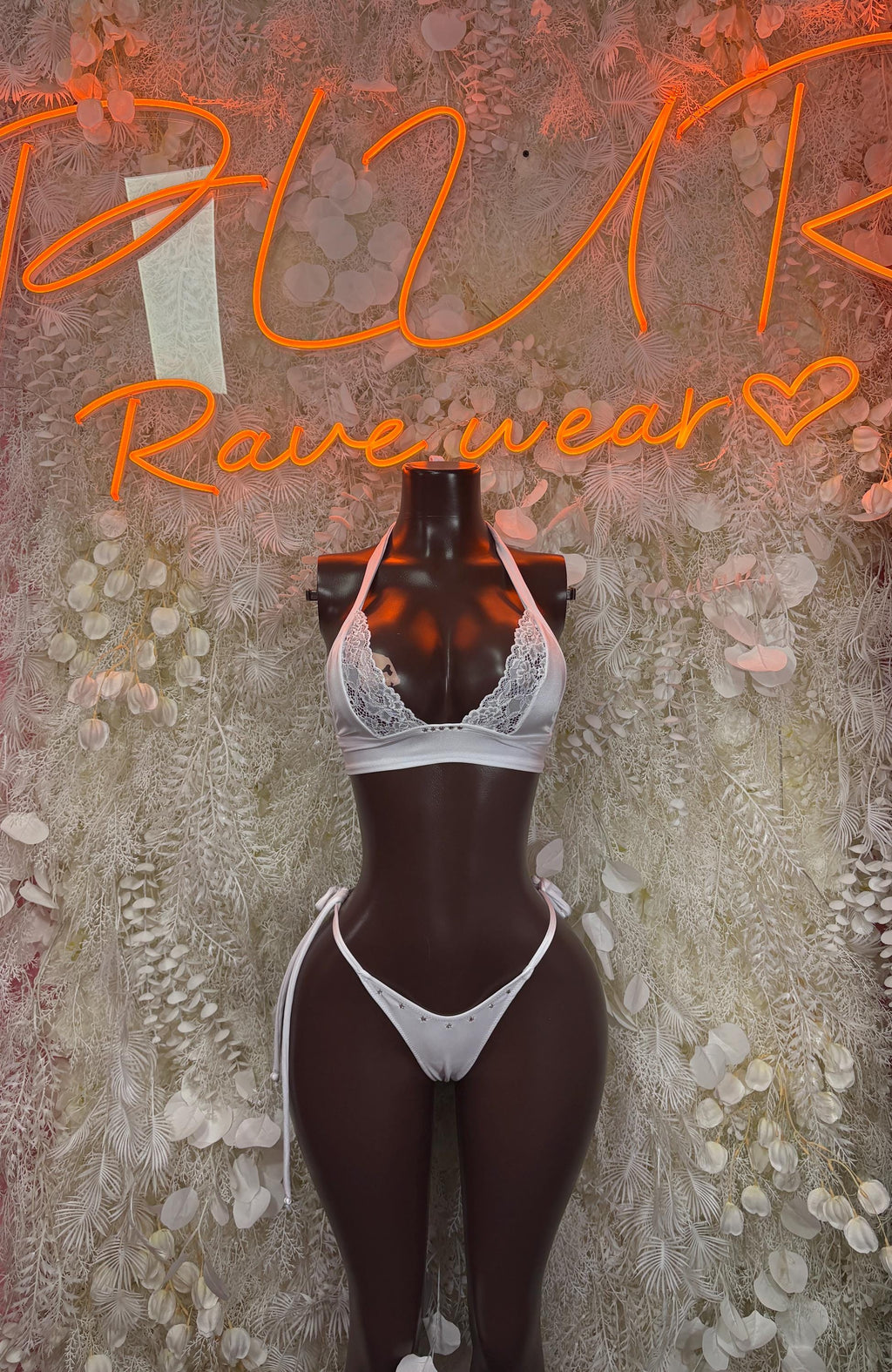 White Lace Bikini Two Piece Dancewear Rave Wear Festival Outfit Swimwear