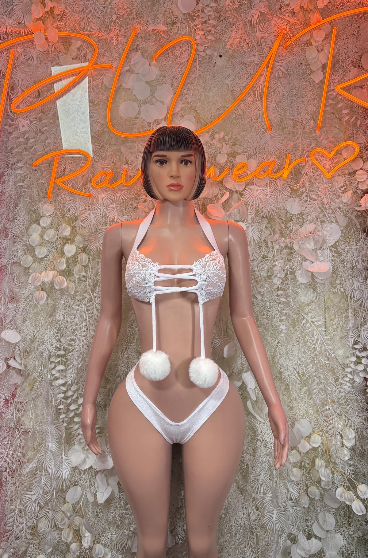 White Lace Bikini Two Piece Dancewear Rave Wear Festival Outfit Swimwear