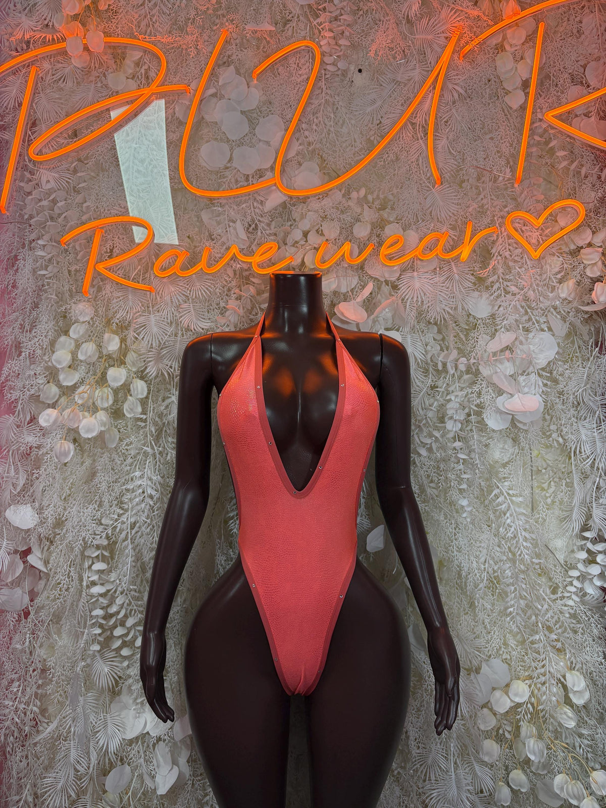 Festival Outfit - Coral Mesh Bodysuit Exotic Dancewear for Performers, Raves, & Bottlegirls
