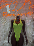 Bottlegirl Fishnet Bodysuit Neon Green Exotic Dancewear for Performers, Raves, & Festival Clothing