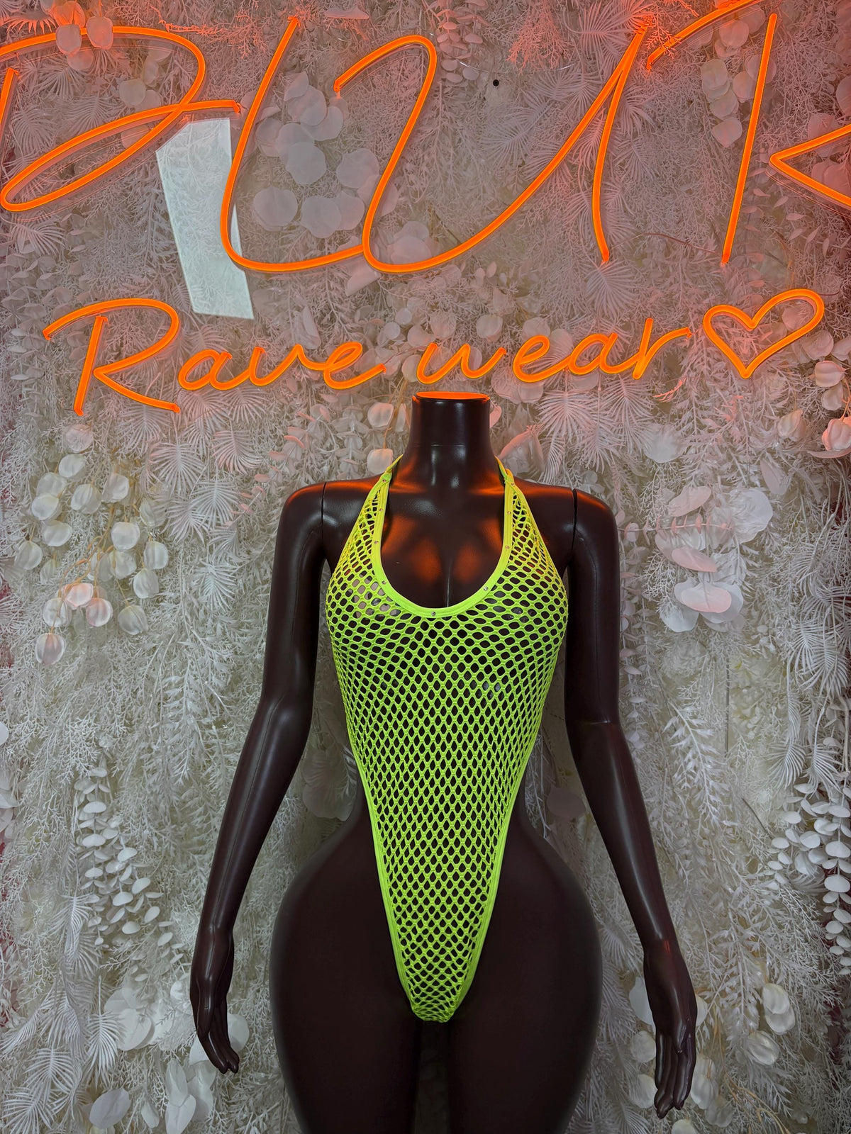 Bottlegirl Fishnet Bodysuit Neon Green Exotic Dancewear for Performers, Raves, & Festival Clothing