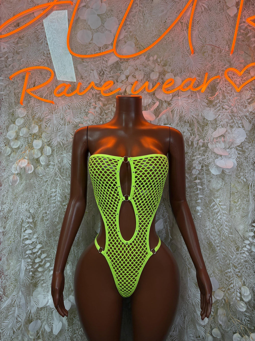 Bottlegirl Fishnet Bodysuit Neon Green Exotic Dancewear for Performers, Raves, & Festival Clothing