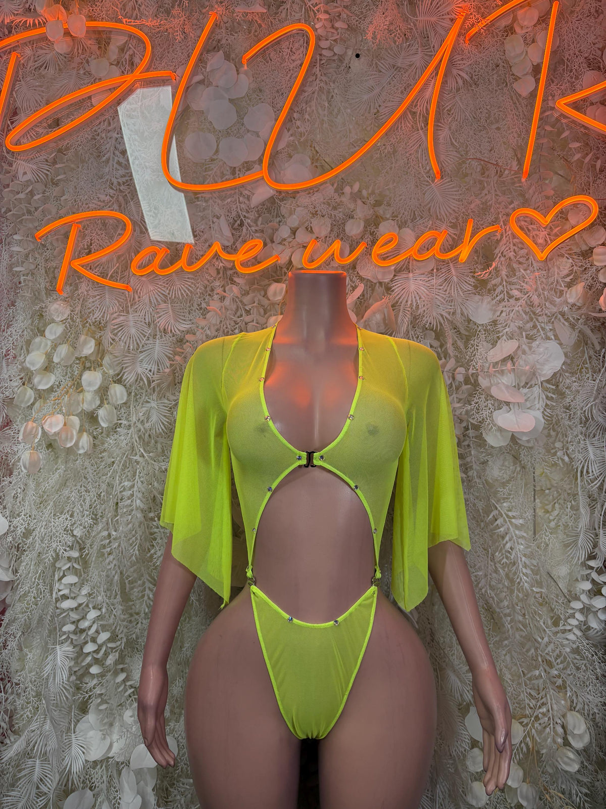 Bottlegirl Bodysuit Neon Green Exotic Dancewear for Performers, Raves, & Festival Clothing