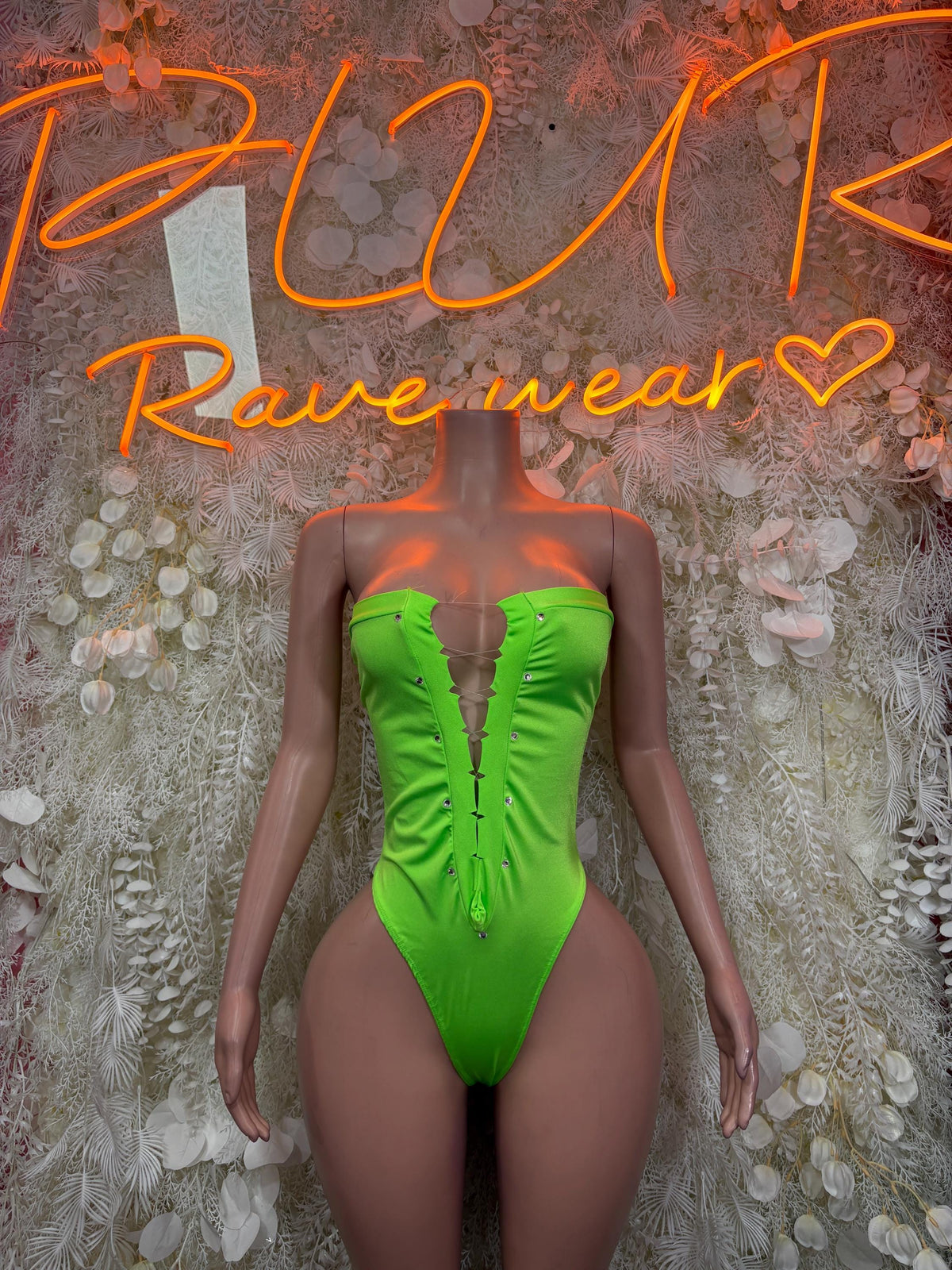 Bottlegirl Bodysuit Neon Green Exotic Dancewear for Performers, Raves, & Festival Clothing