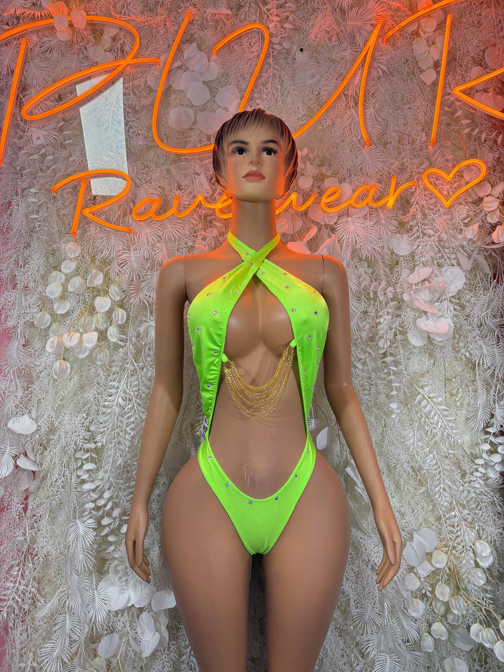 Neon Green Bodysuit Rave Festival Outfit, Exotic Dancewear, Pole Dance Costume Bodysuit for Performers