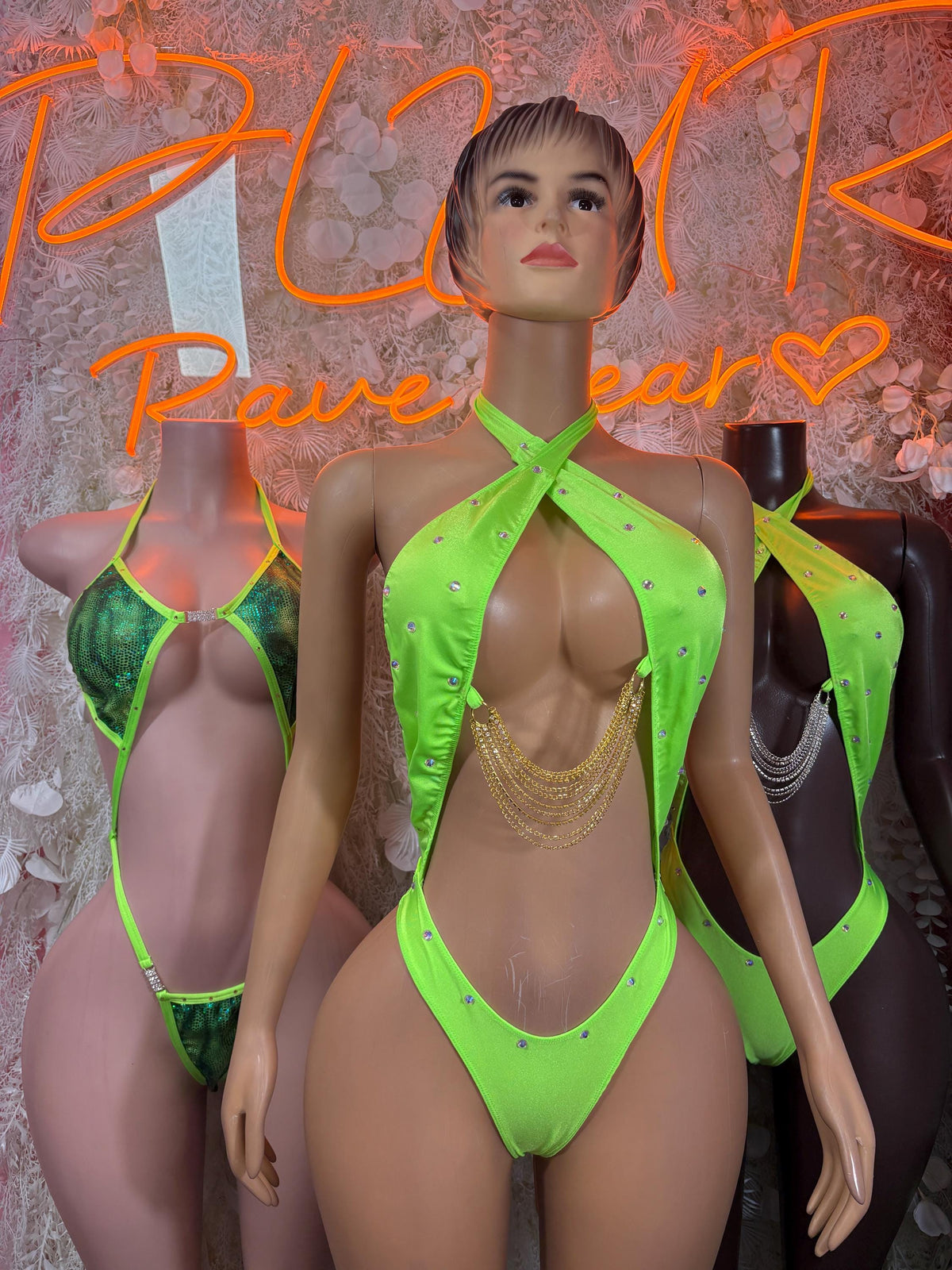 Neon Green Bodysuit Rave Festival Outfit, Exotic Dancewear, Pole Dance Costume Bodysuit for Performers - image 3