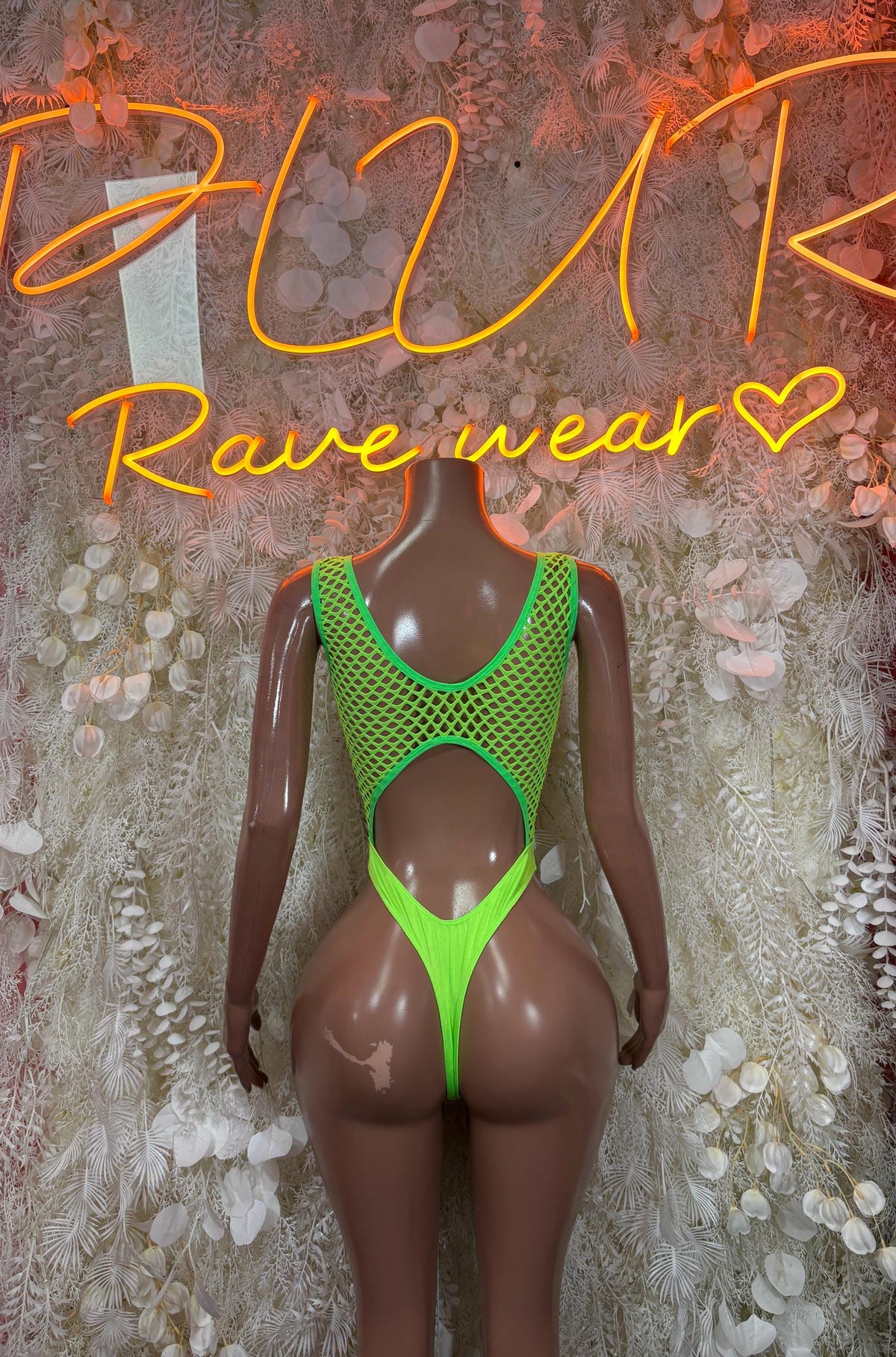 Ravewear Neon Green Fishnet Bodysuit - Bartender Service Outfit, Rave Festival Clubwear, Sexy One Piece Dancewear - image 2