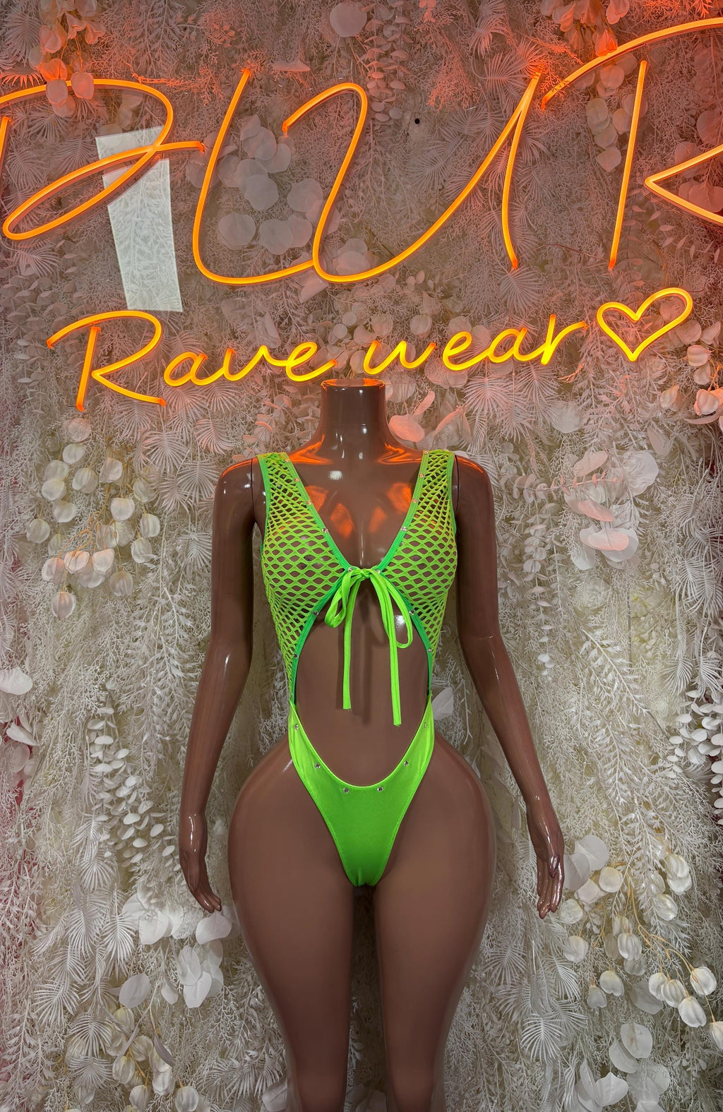 Ravewear Neon Green Fishnet Bodysuit - Bartender Service Outfit, Rave Festival Clubwear, Sexy One Piece Dancewear