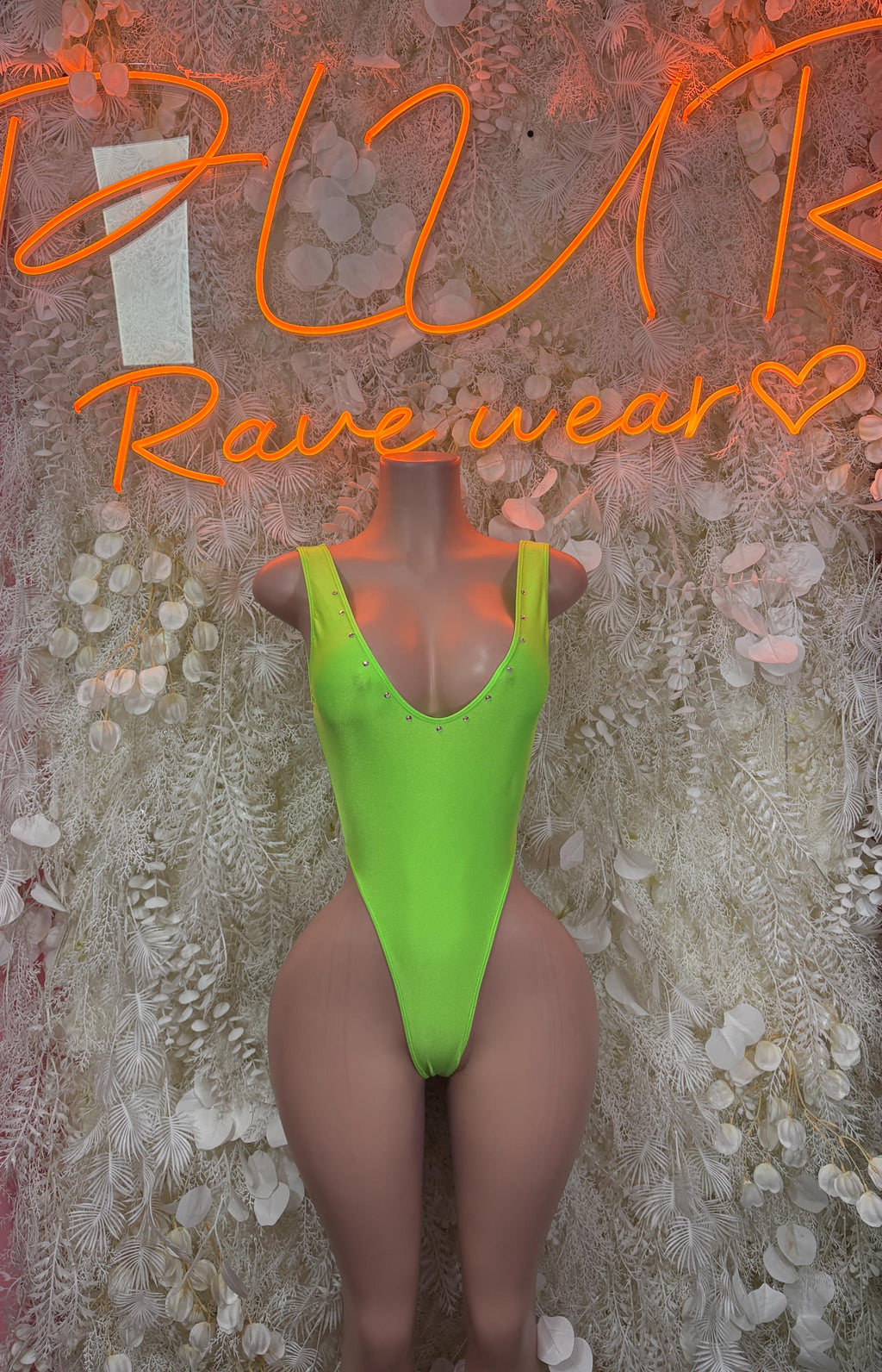 Clubwear Neon Green Bodysuit - Bartender Service Outfit, Rave Festival Clubwear, Sexy One Piece Dancewear