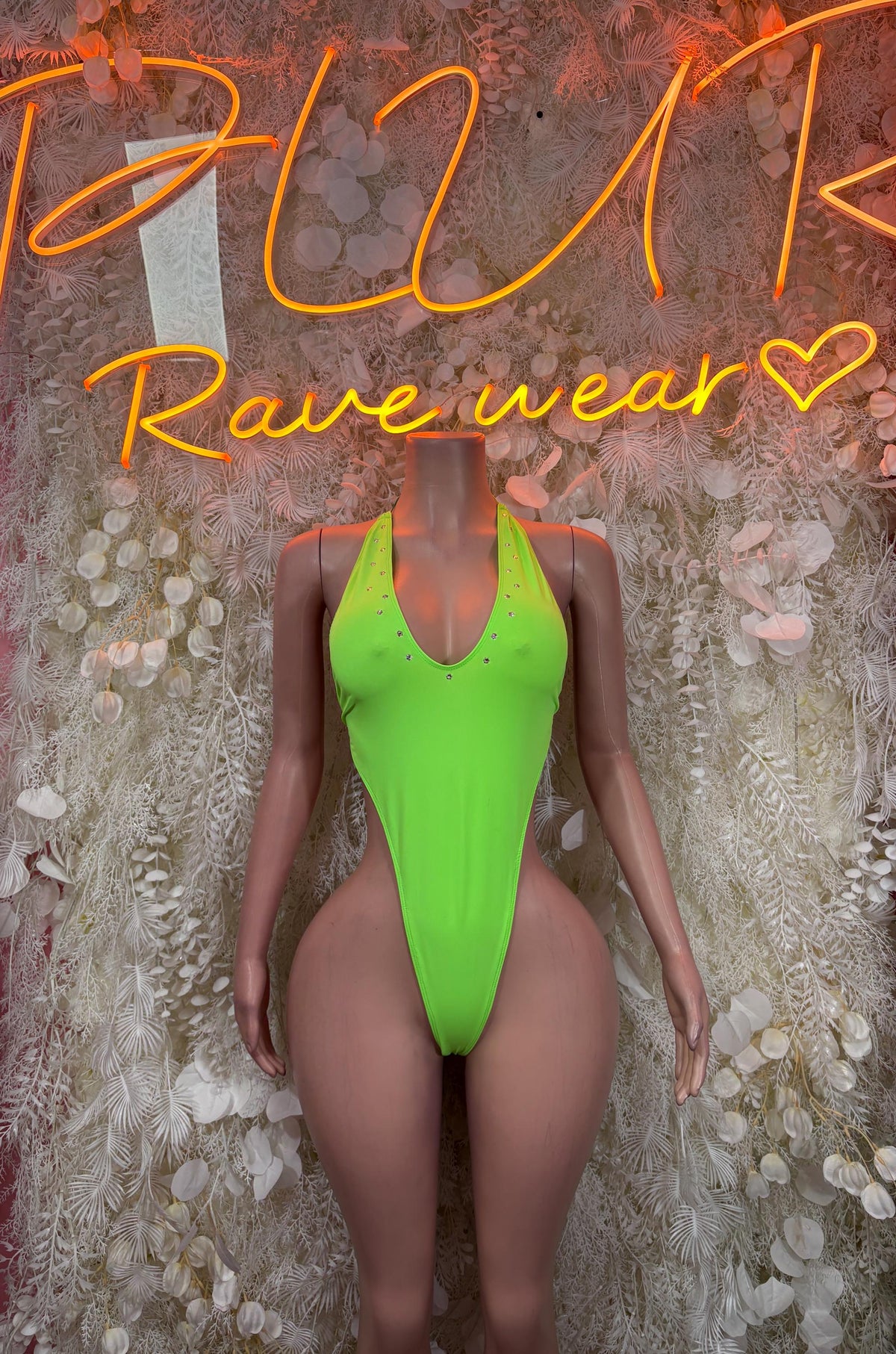 Music Festival Neon Green Bodysuit - Bartender Service Outfit, Rave Festival Clubwear, Sexy One Piece Dancewear