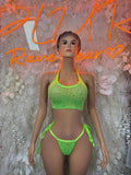 Festival Clothing Neon Green Two Piece Crop Top Set  – Summer  & Rave Wear Dancewear