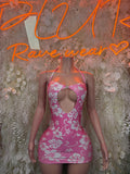 Pink Floral Dress - Exotic Dancewear Rave Outfit, Pole Dance Costume Clubwear