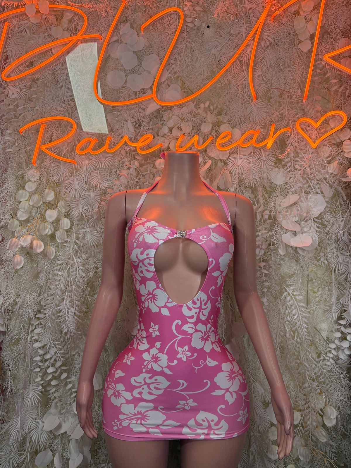 Pink Floral Dress - Exotic Dancewear Rave Outfit, Pole Dance Costume Clubwear