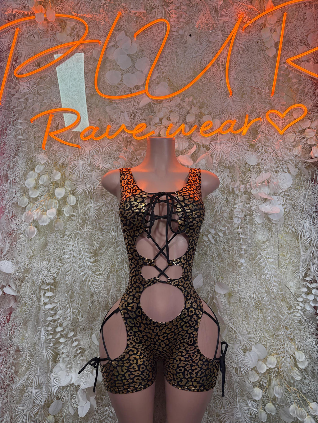 Bottlegirl Bodysuit Gold Cheetah - Bartender Outfit, Dancewear, One-Piece Ravewear, Clubwear, Festival Fashion